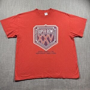 Vintage Super Bowl XXV Shirt Mens XL Red NFL Football Trench Tampa 1991 90s